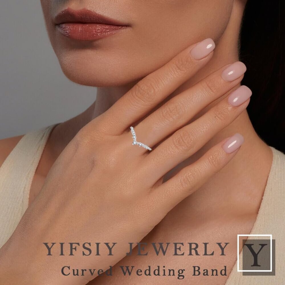 925 Sterling Silver V-Shape Stackable Wedding Ban… - image 4